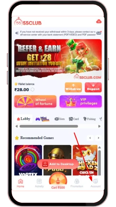 Click on deposit option